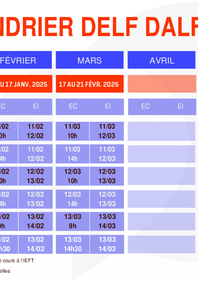 Calendrier DELF/DALF 2025b